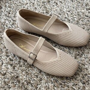 Athlefit Beige Knit Mary Jane Flats